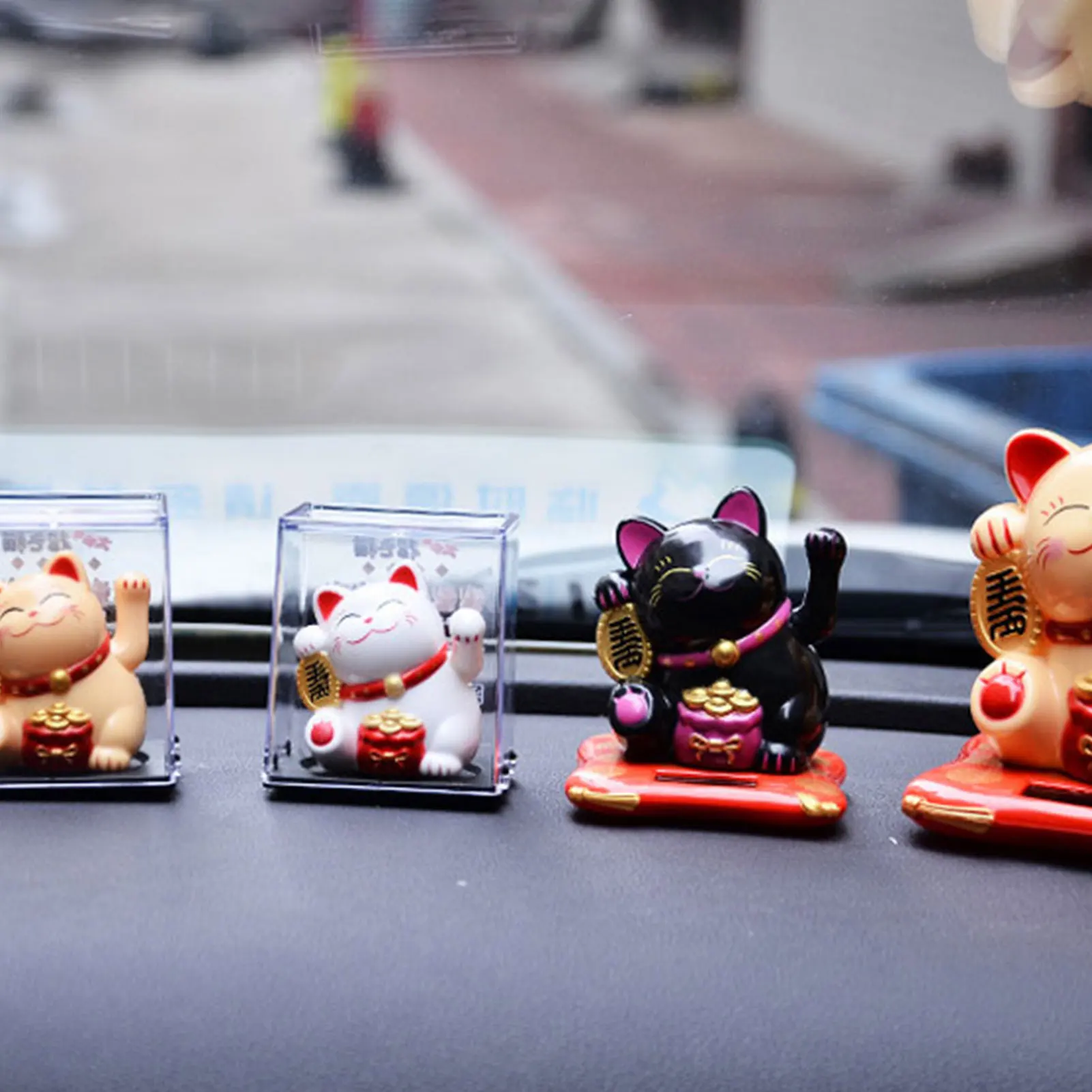 Mini Waving Lucky Cat Decoration Solar Powered Chinese Fortune Cute Cat Sculpture Statue for Women Men Home Office Car Decor