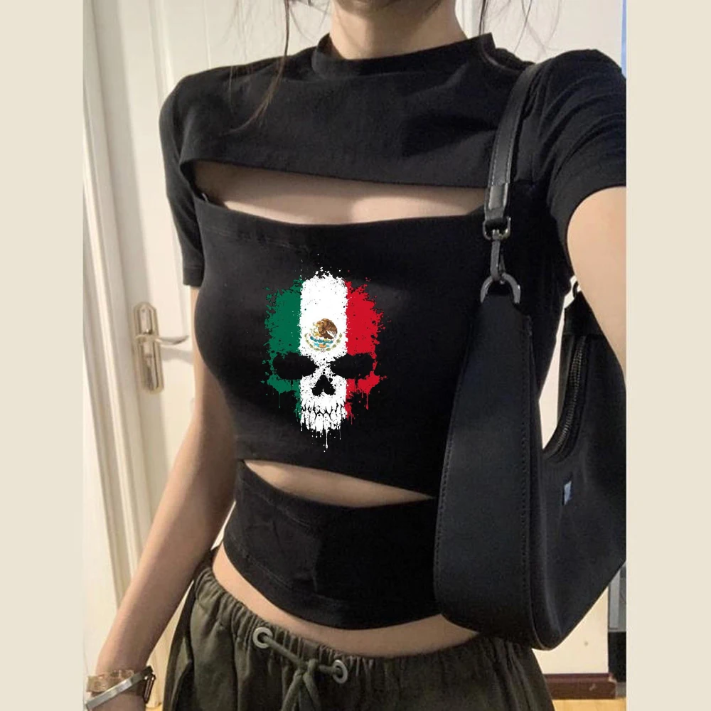 Mexico cropped top girl graphic summer kawaii japanese cheap tshirt clearance sales baddie meme alternative  vintage
