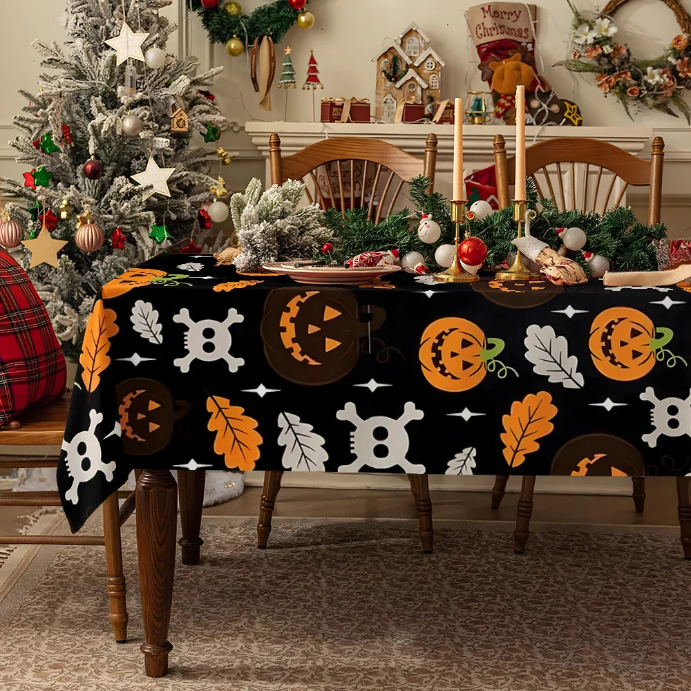 Orange Black Check Fabric Table Cloth Waterproof Tablecloth Spill Proof Table Cloth, Wipe Clean Table Cloth for Dining Camping