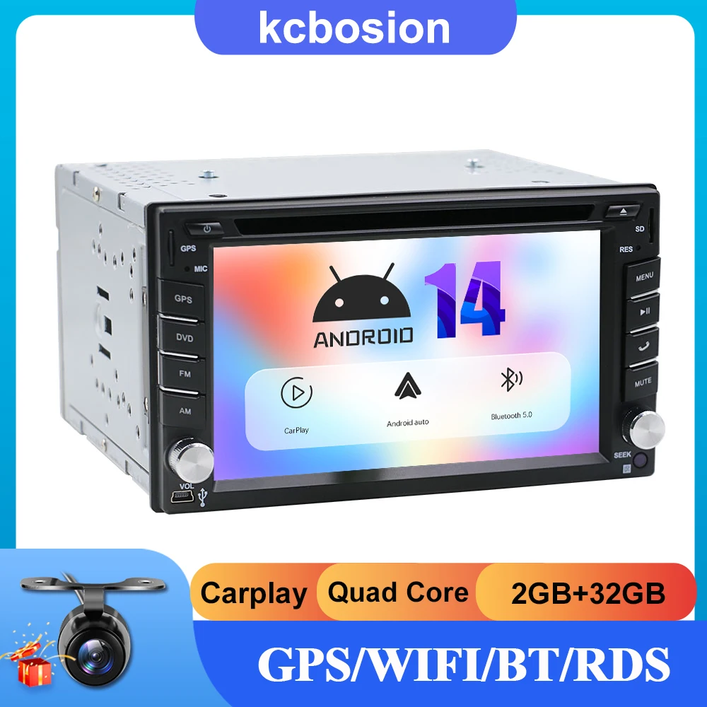 Android 14 Car Radio CarPlay Android Auto Car Stereo Car DVD player GPS Wifi BT Radio BT 2GB RAM 32GB ROM 2 din Universal