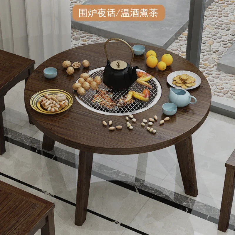 Charcoal Fire Roasting Tea Table, Outdoor Network, Red Stove Boiling Tea Table, Small Round Table, Small Tea Table