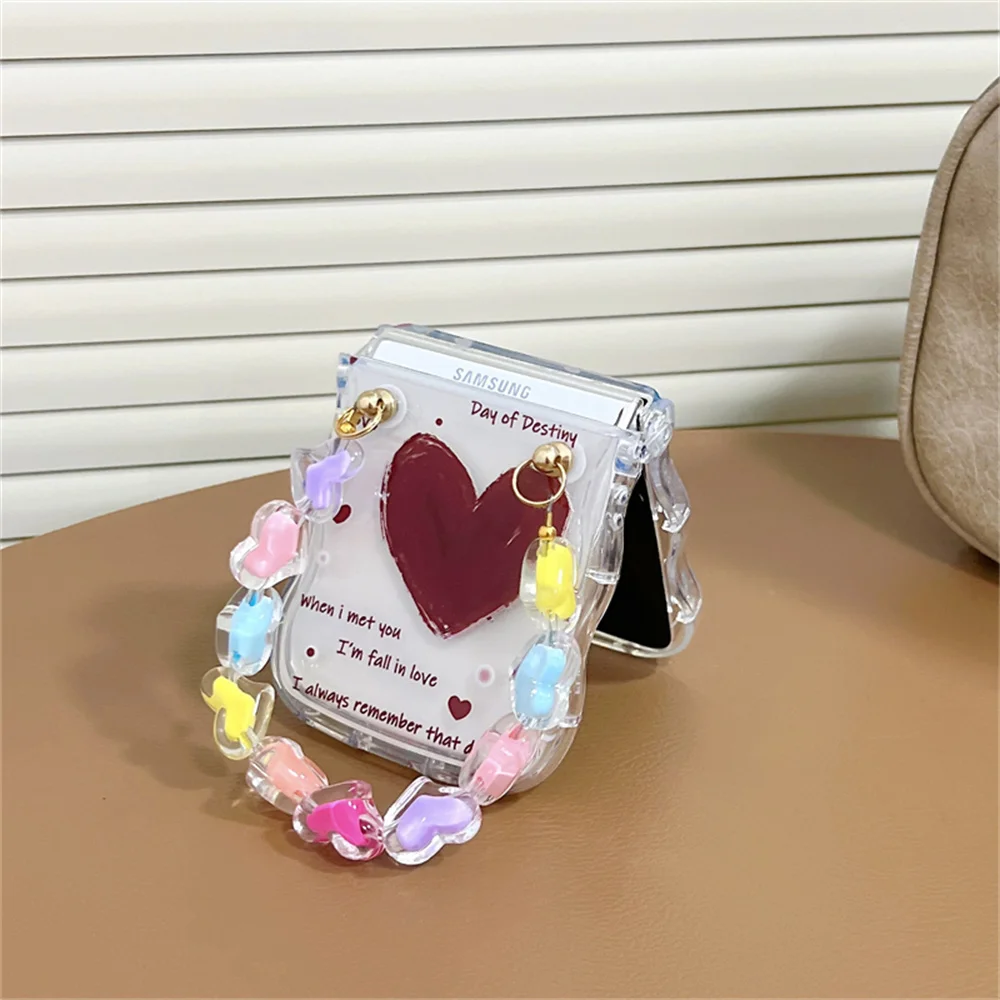 أزياء الحب القلب واضح موجة حالة الهاتف لسامسونج غالاكسي Z فليب 5 Z فليب 4 3 الكرتون سوار لينة سيليكون غطاء رقيقة جدا