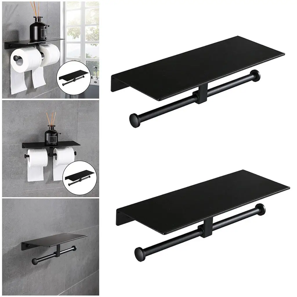 

2x Bathroom Toilet Paper Holder with Shelf Double Roll Tissue Dispenser Rack