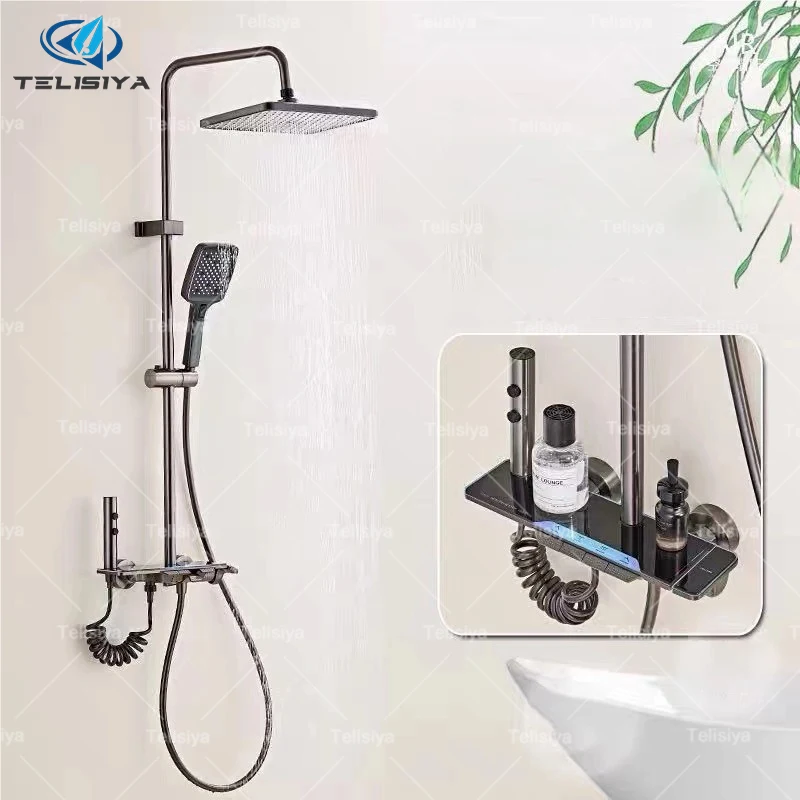 

Gunmetal Gray Shower System Set Multifunction Keys Condominiums Hotel Multifunction Keys High Pressure Shower Set