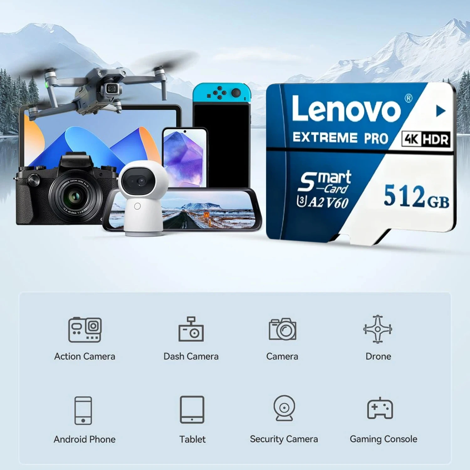 Lenovo Extreme Pro Micro SD Card High Speed Transfer Cartão De Memória 128GB 256GB 512GB U3 V60 TF Flash Card for Camera Drone