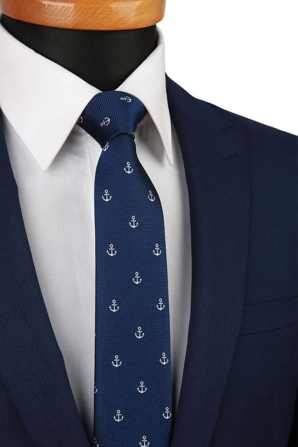 Navy Anchor Pattern Slim Tie SK7084