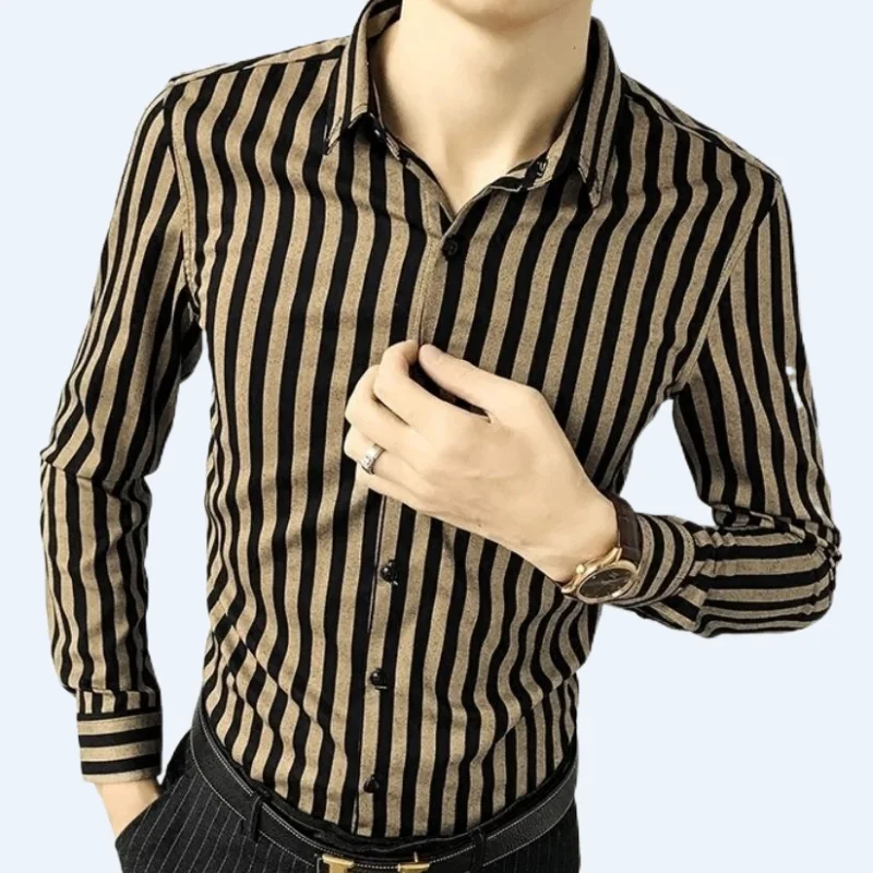 

Men shirt Long sleeve Spring and Autumn Korean Style Slim-fit Fashionable Striped Shirts Handsome Casual Men's Clothing Top