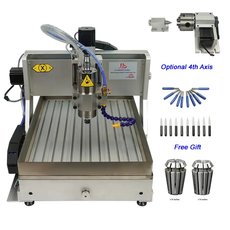 4 Axis 1.5KW USB CNC Router 3020 Metal CNC Cutting Milling Machine Water Tank Wood Aluminum Engraving Carving Lathe Tool