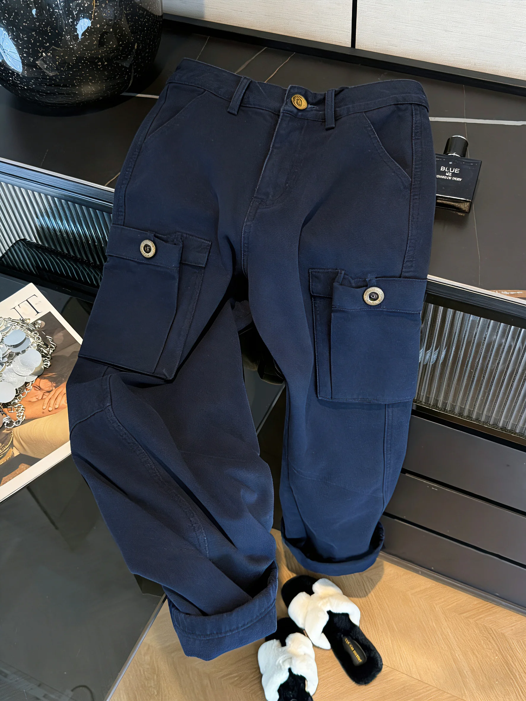 

Retro Loose Wide Leg Casual Pants Men Women Spring Summer Design Sense Lazy Versatile Cargo Style Multi Pocket Leisure Trousers