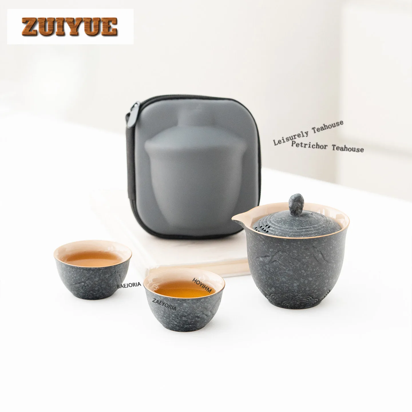 Black Pottery Travel Tea Set Kit Creative 1 bowl 2 Cups Household Tea Making Organizer Portable Outdoor Tote Bag Accessories