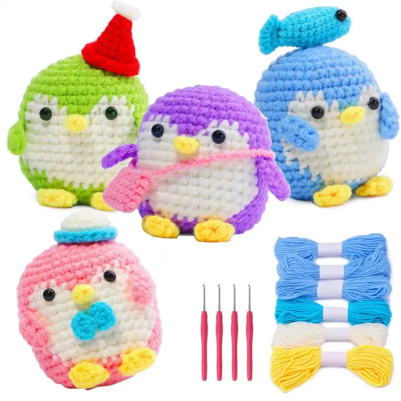 Penguin Crochet Kit Cute Penguin Crocheting Complete Kit Children Beginners Crocheting Art Material With Video Tutorials For