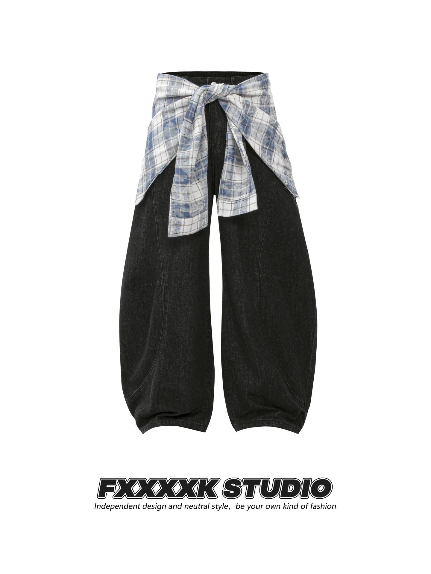 

FXK оригинальные американские ретро брендовые повседневные джинсовые брюки с ножом, многослойная одежда, уличный дизайн, прямые джинсы свободного покроя