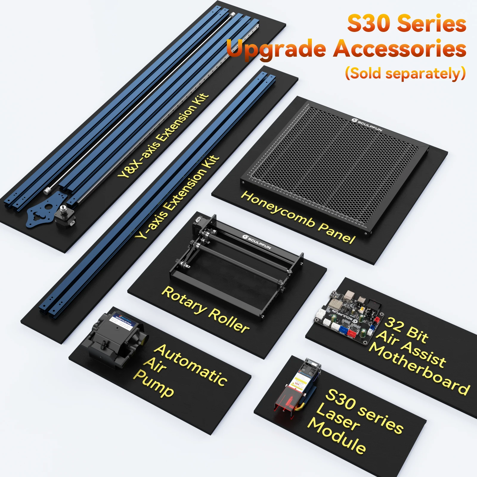 S30 Pro Max 20W vervangbare lens lasergraveerder Automatisch luchtondersteuningssysteem Lasergraveermachine met roterende rol