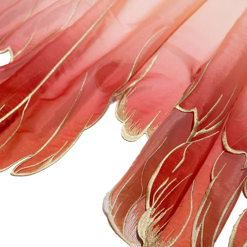 

1/2/3 Meter Gradient Embroidery Lotus Leaf Fabric Diy Hanfu Shirts Chinese Style Skirt Clothing Sewing Material Dance Costume