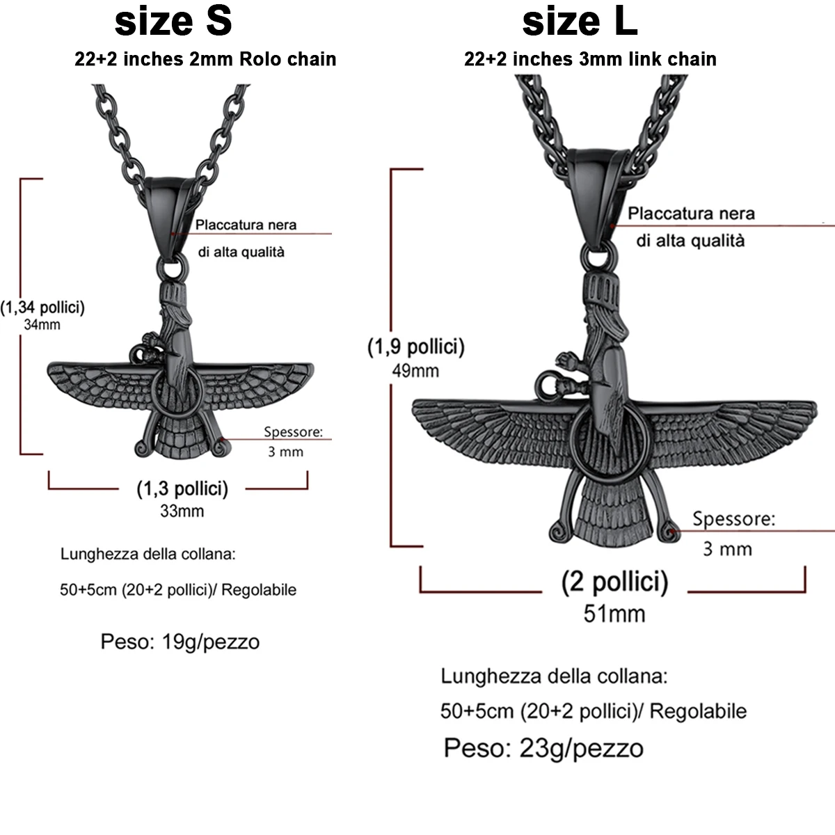 Size S/L Faravahar Necklaces Ahura Mazda Pendant Stainless Steel Zoroastrian Iranian Necklaces for Man Women Iran Jewelry Gift