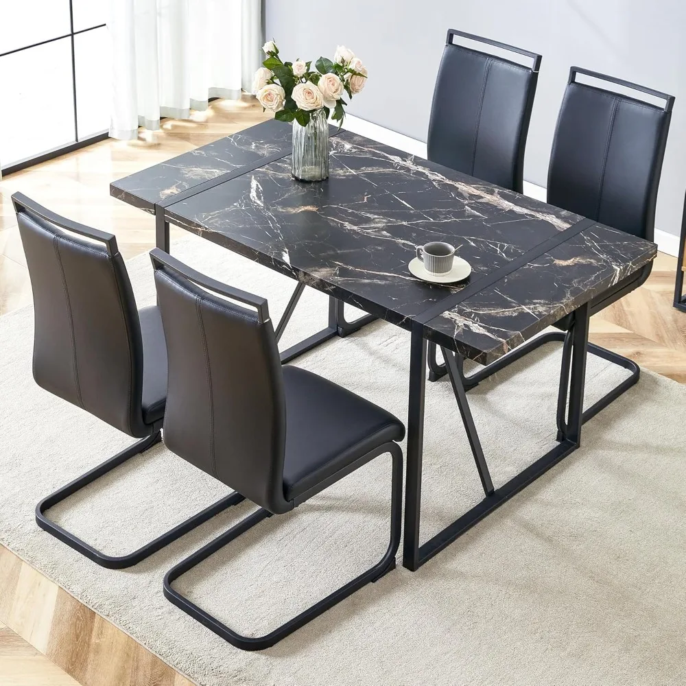 

55" Modern Dining Table Set for 4,5 Piece Dining Table Set,1.5 in Thickened Density Board Tabletop，Table Chairs 4，Dining Tables