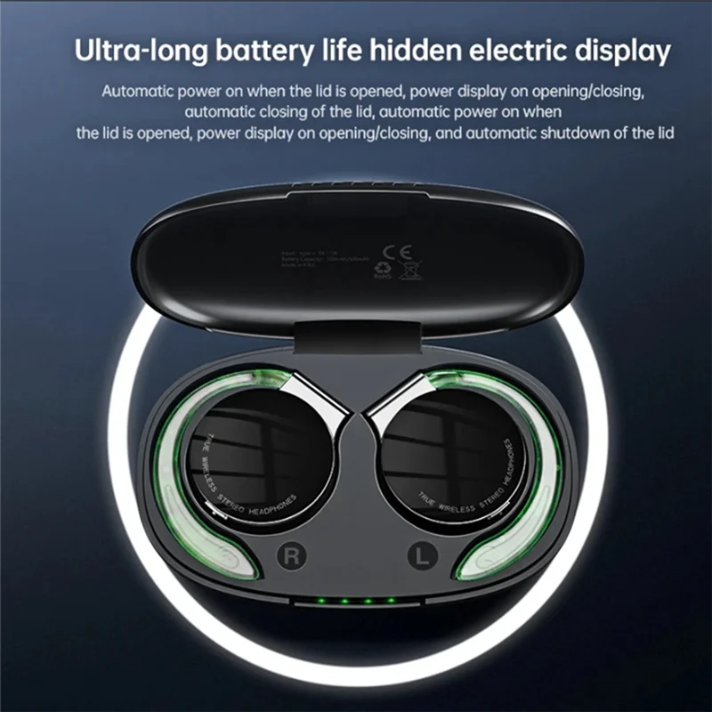 Eccellente-TWS Auricolare wireless over-ear Batteria a lunga durata Bluetooth 5.2 Gancio per l'orecchio aperto Stereo senza fili Non far cadere mai Hifi Facile