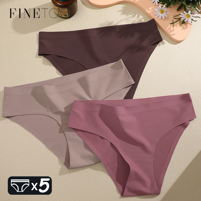 FINETOO 5 sztuk bezszwowe majtki dla kobiet seksowna lodowy jedwab bielizna solidne figi niskiej talii wygodna niewidoczna bielizna Intimates