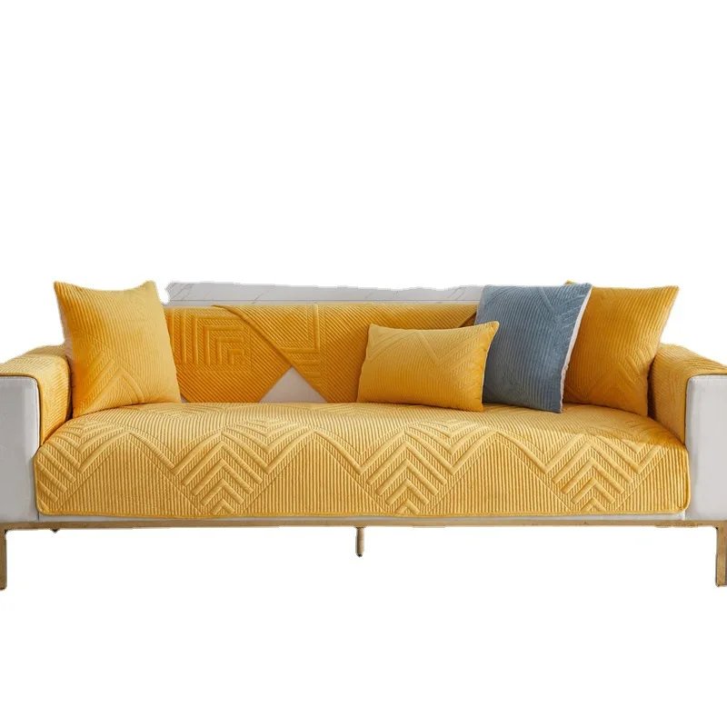 Autumn and Winter New Super Soft Plush Quilted Sofa Cushion Living Room Solid Color Non-slip Sofa Cushion Cover Cloth