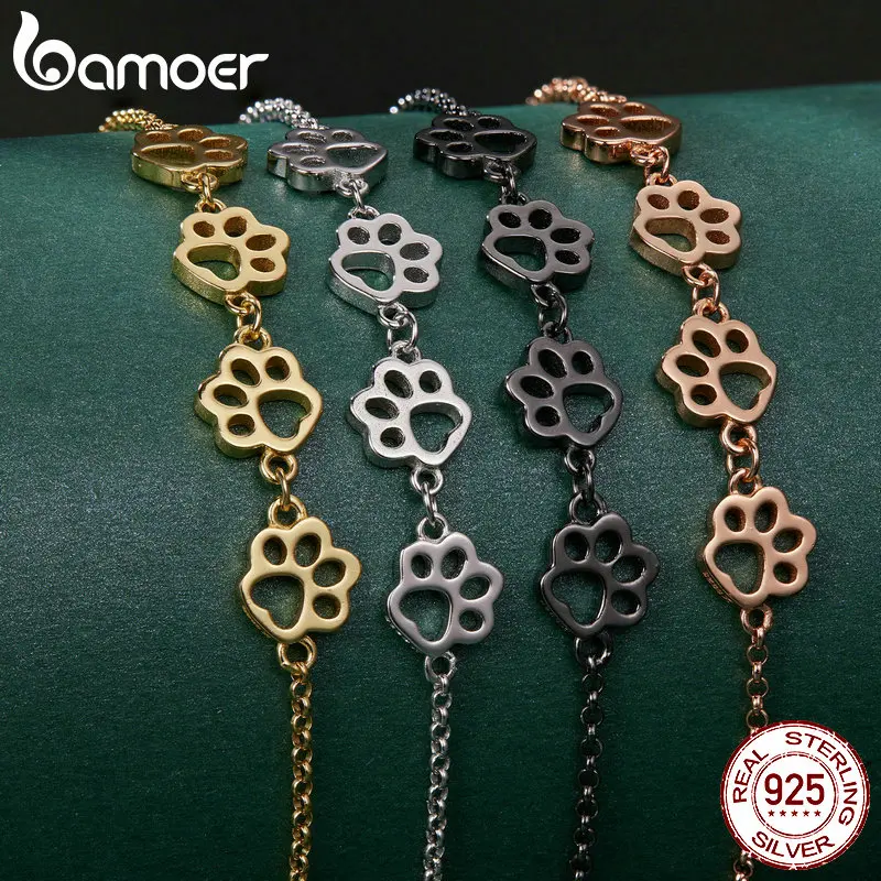 

Браслет Bamoer с кошачьими лапками из чистого серебра 925 пробы, уникальный дизайн с 4 лапками, женский браслет, изысканные ювелирные изделия, хороший подарок