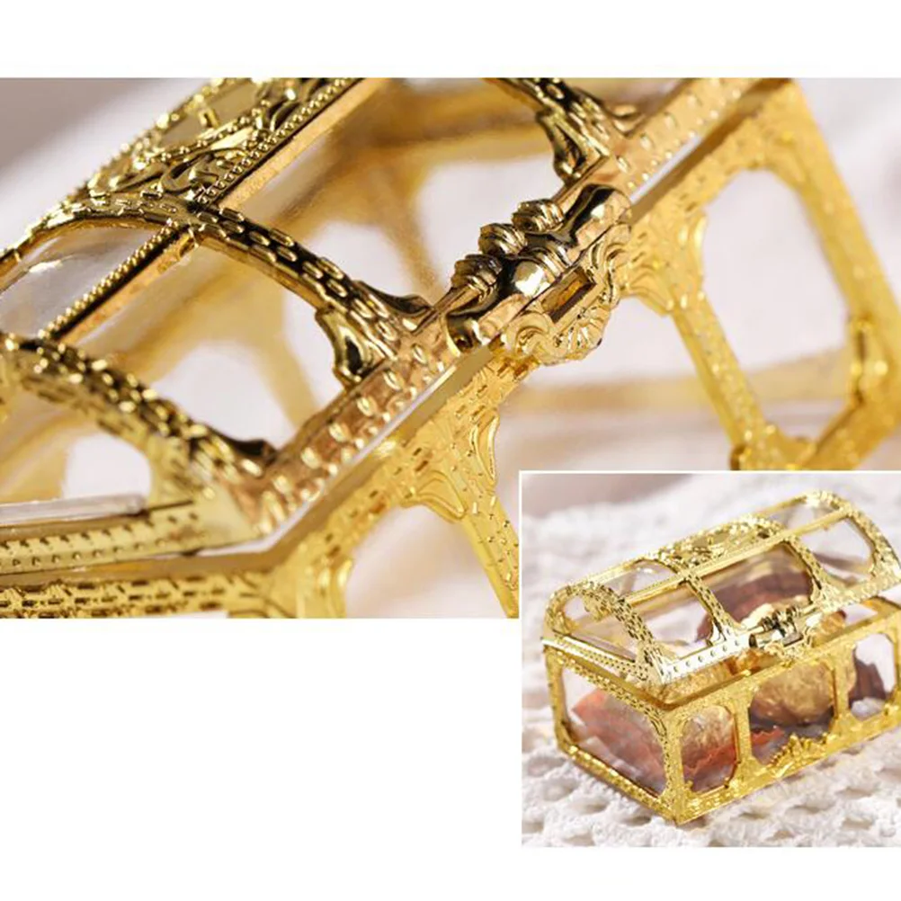 

Plastic Candy Box Treasure Chest Shape Sugar Containers Holder Gift Storage Case Party Supplies (Golden) (7.4x5.2x5cm)