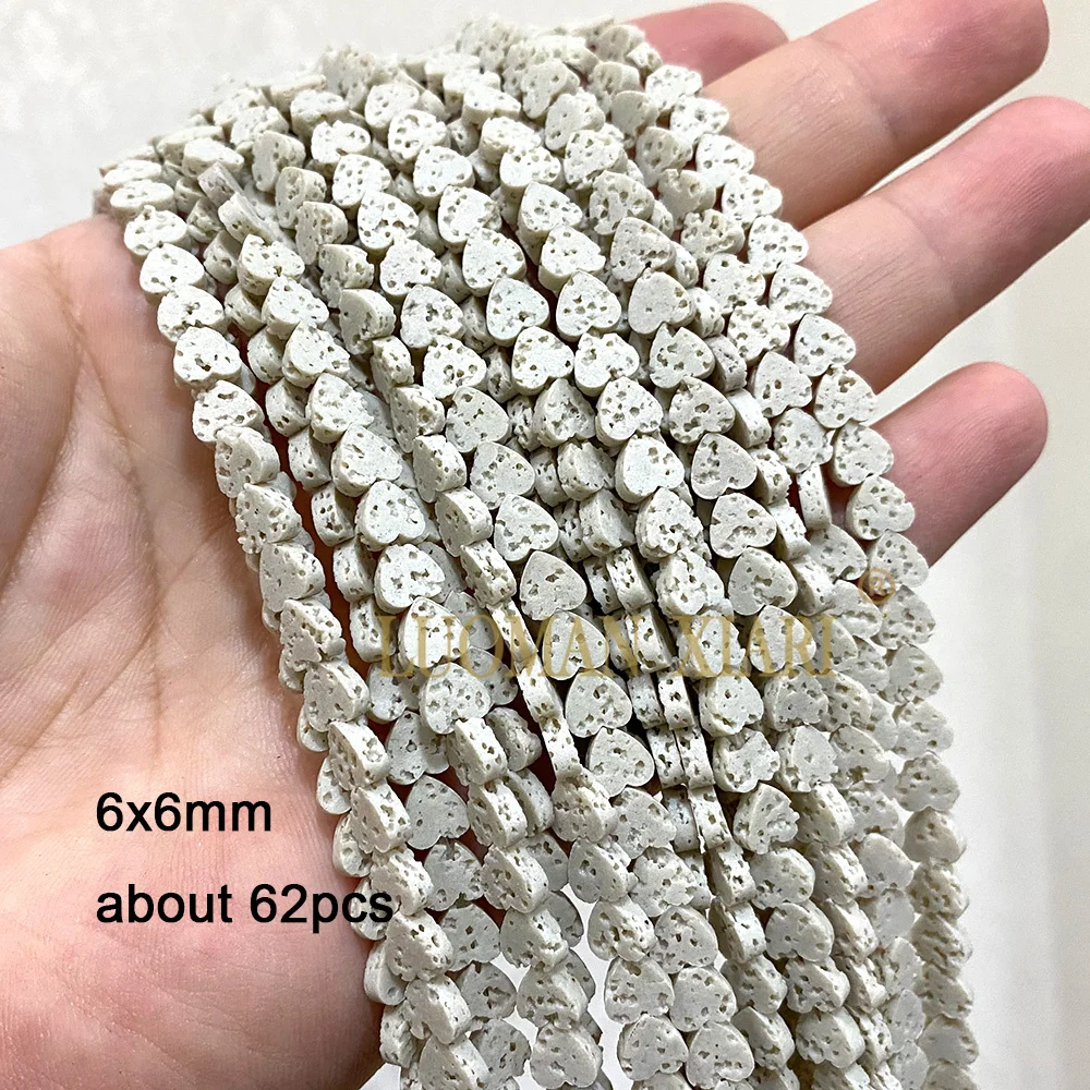 Natural White Volcanic Lava Oval Cylinder Rondelle Love Heart Spacer Stone Beads for Jewelry Making Diy Bracelet Accessories