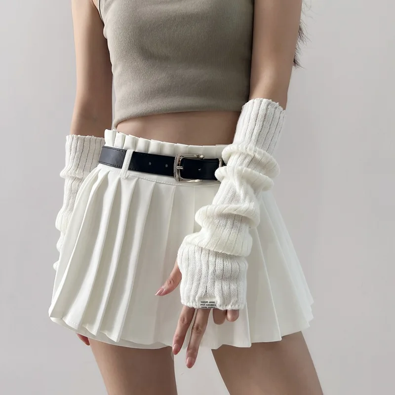 ฤดูใบไม้ร่วงฤดูหนาว Y2K หวานถักแขนอุ่นแขนยาว Fingerless ถุงมือลูกไม้ Harajuku สาว Punk Gothic อุปกรณ์เสริม Mittens
