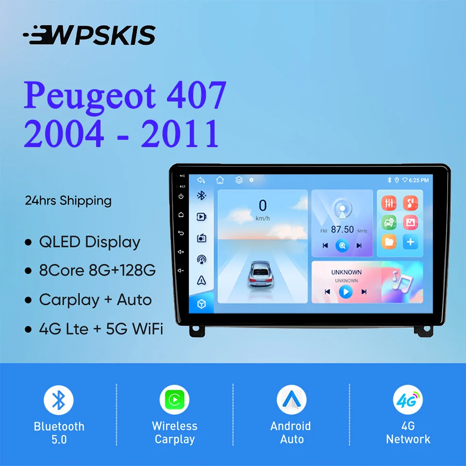 Android 14 128G For Peugeot 407 2004 - 2011 Auto Radio Stereo Multimedia Video Player GPS Navigation Monitor 4G Lte WiFi Carplay