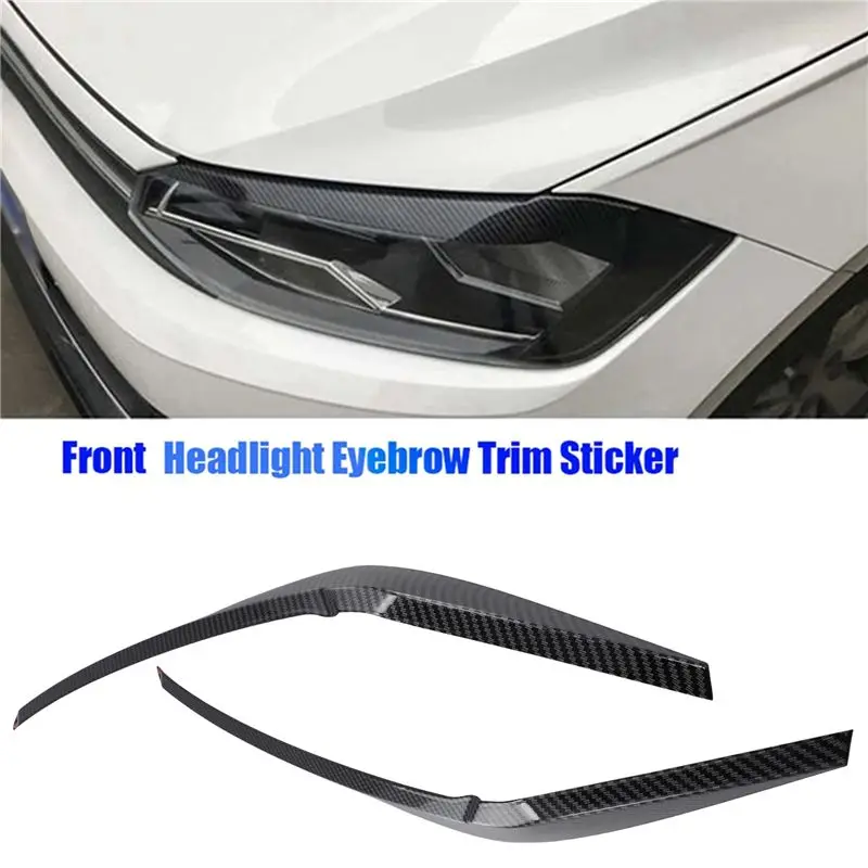 2Pcs Car Headlight Eyebrow Sticker Cover Trim For VW Polo 2019 2020 2021 2022-ABQA