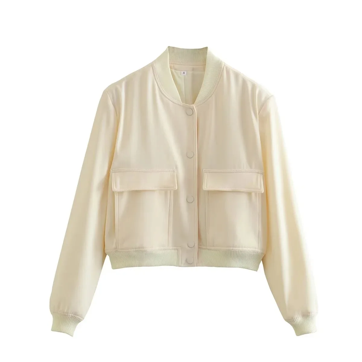 

Bomber Jacket Women White Fall Winter Button Baseball Bomber Jacket 2024 New Long Sleeve Cropped Women's Jacket.