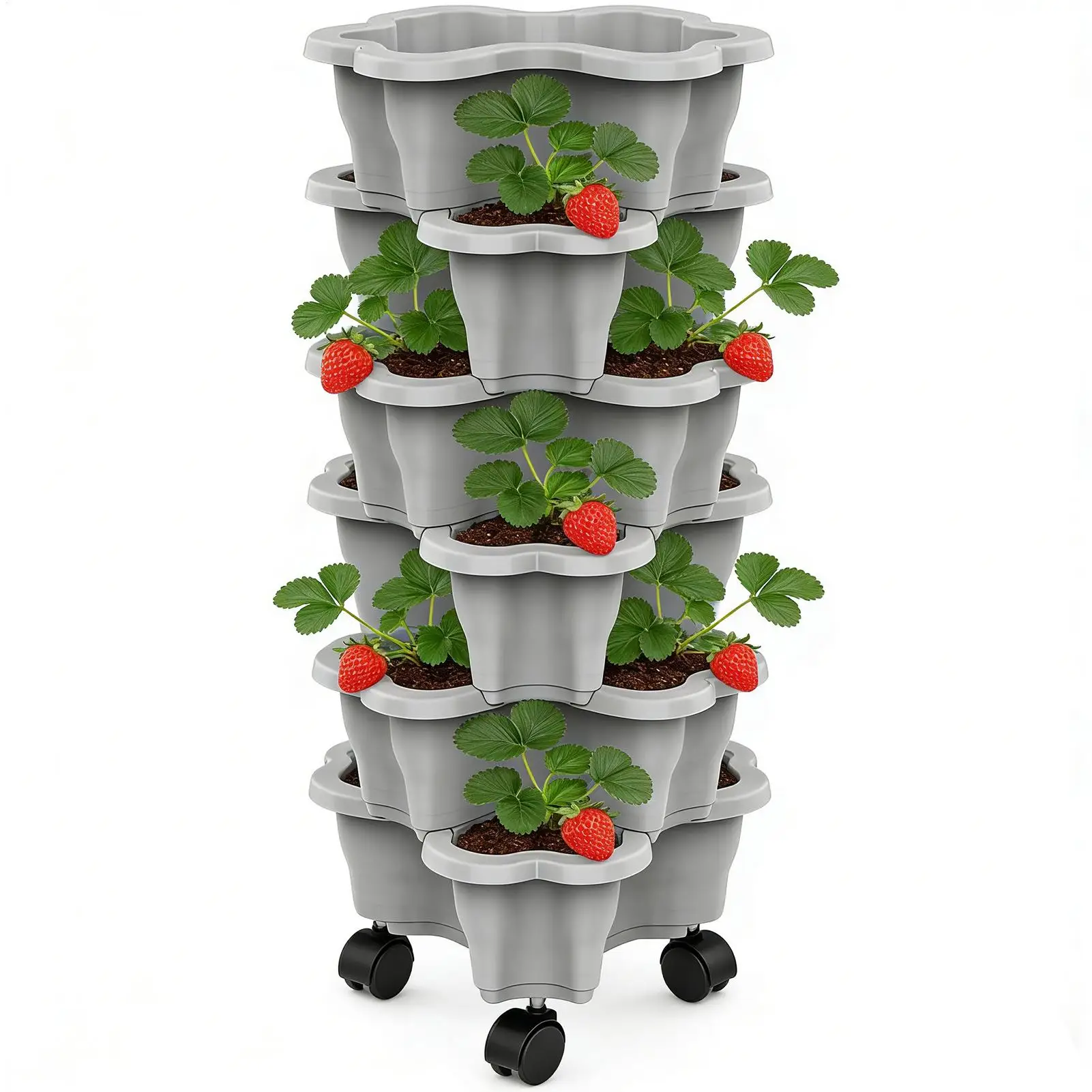 6-Tier With Wheels Space Saving Garden Towers Vertical Planter For Vegetables For Yard Patio Raised Bed Save Place Weatherproof
