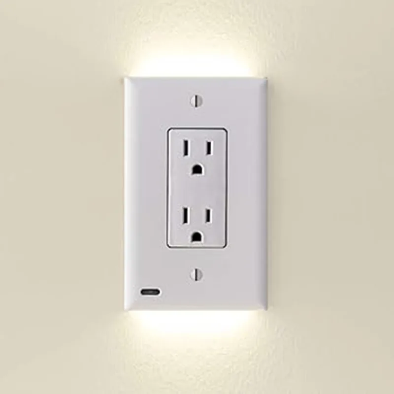 Placa de parede de receptáculo elétrico plug-in de tomada elétrica duplex com luzes noturnas LED para cima e para baixo - sensor automático