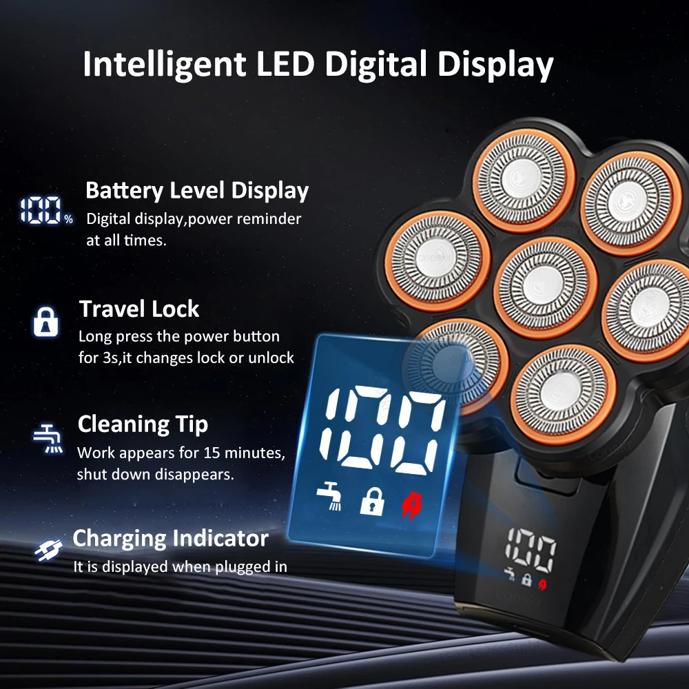 ماكينة تشذيب شعر اللحية الكهربائية 7D رؤوس عائمة ماكينة حلاقة قابلة للشحن مقاومة للماء ماكينة حلاقة اللحية اللاسلكية المحمولة ماكينة حلاقة الوجه