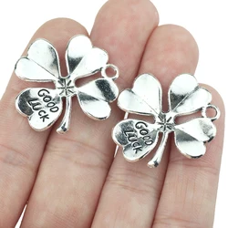 6Pieces 27*27mm Good Luck Four-leaf Clover CharmAntique Silver Color  Pendant For Women DIY Jewelry Making Craft