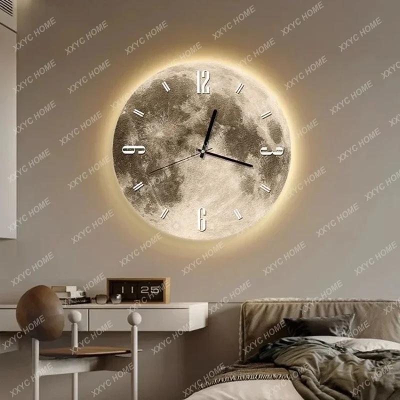 Moon Wall Clock Luxury Noiseless Light Watch Wall Living Room Bedroom Clock Modern  New Decoration Room Design Home Fashion