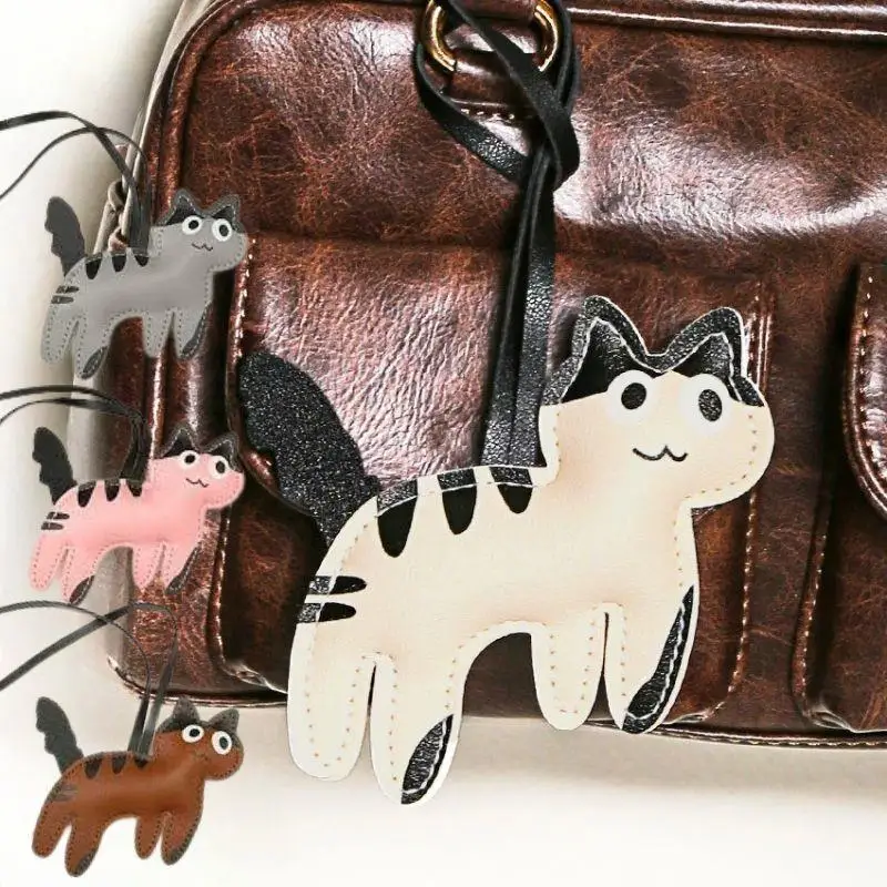 

Classic Cute Cartoon Cat Bag Pendant Key Chain Fashion PU Leather Cow Cat Key Accessories Gifts Bag Charm Hanging Decoration