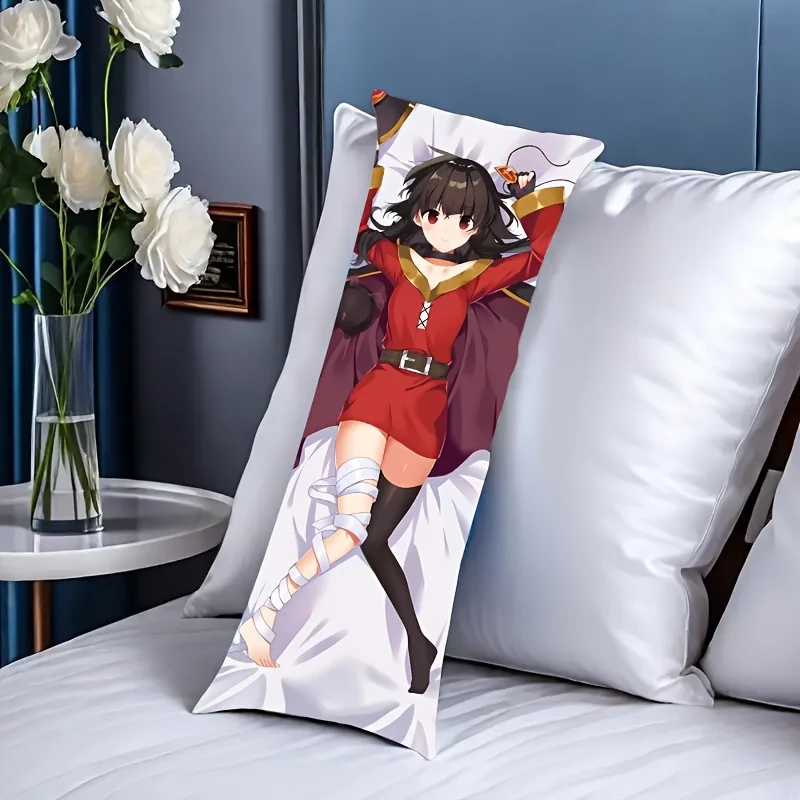 Anime Girl Print Long Pillow Cover, Hypoallergenic Polyester for Various Room Decor
