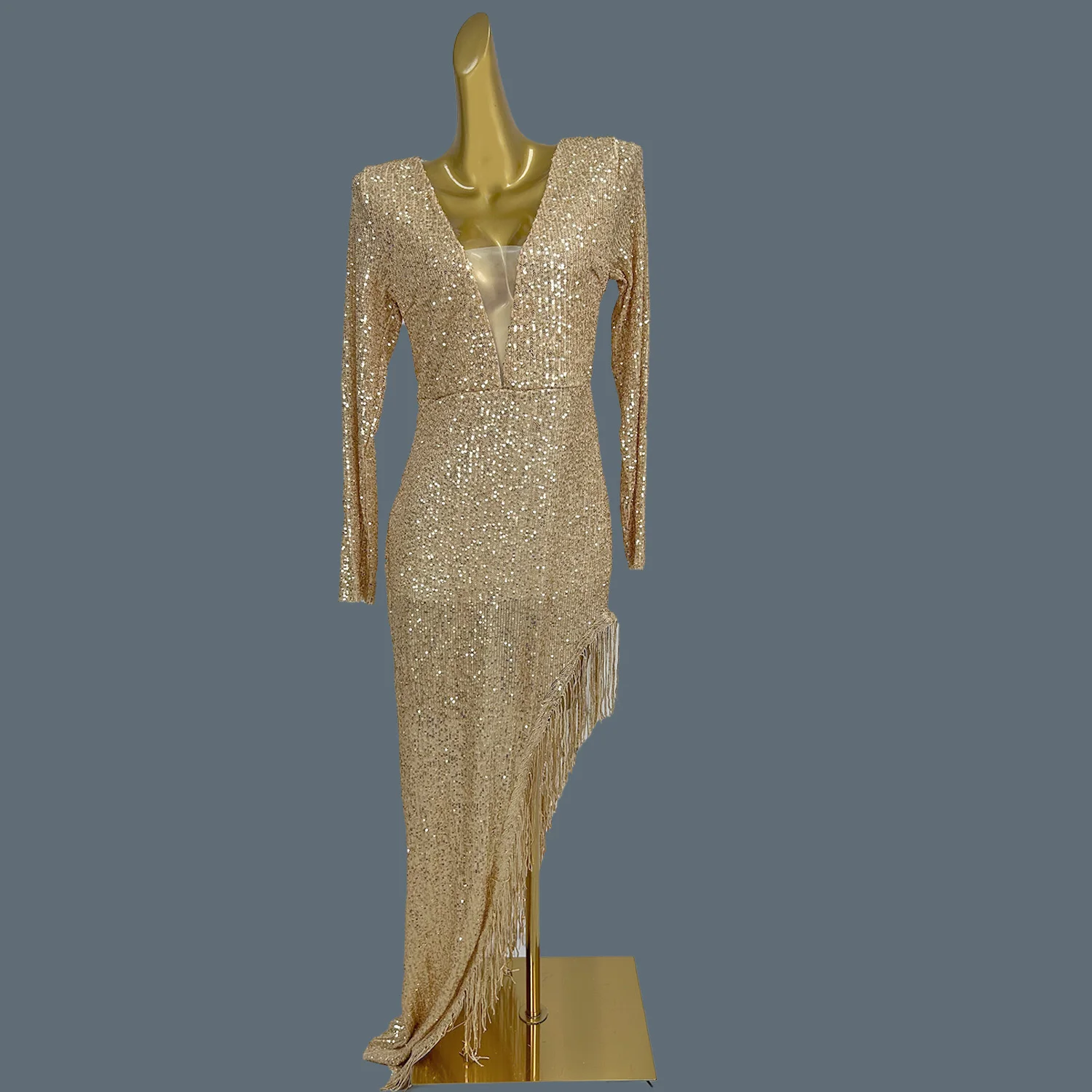 

Sexy Sparkly Sequins Asymmetrical Long Dresses Night Party Festival Celebrate Outfit Evening Dress Women Loose Fitting Couture