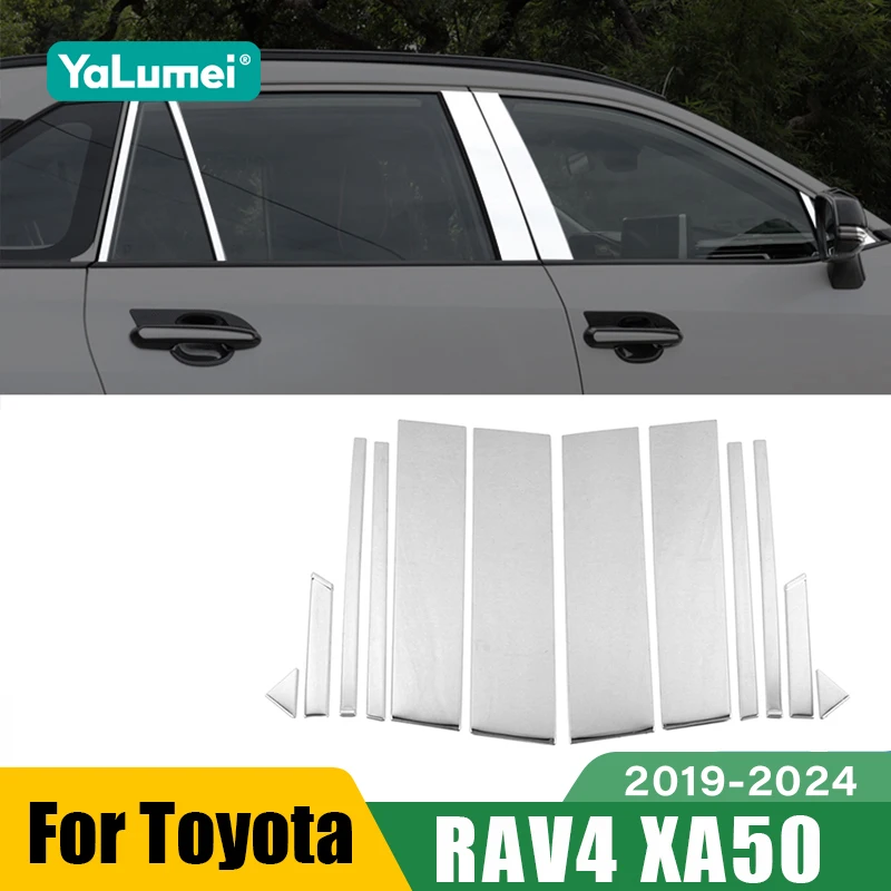 

For Toyota RAV4 XA50 2019 2020 2021 2022 2023 2024 Hybrid Car Window Pillar Post Cover Stainless Steel Strip Trim Accessories