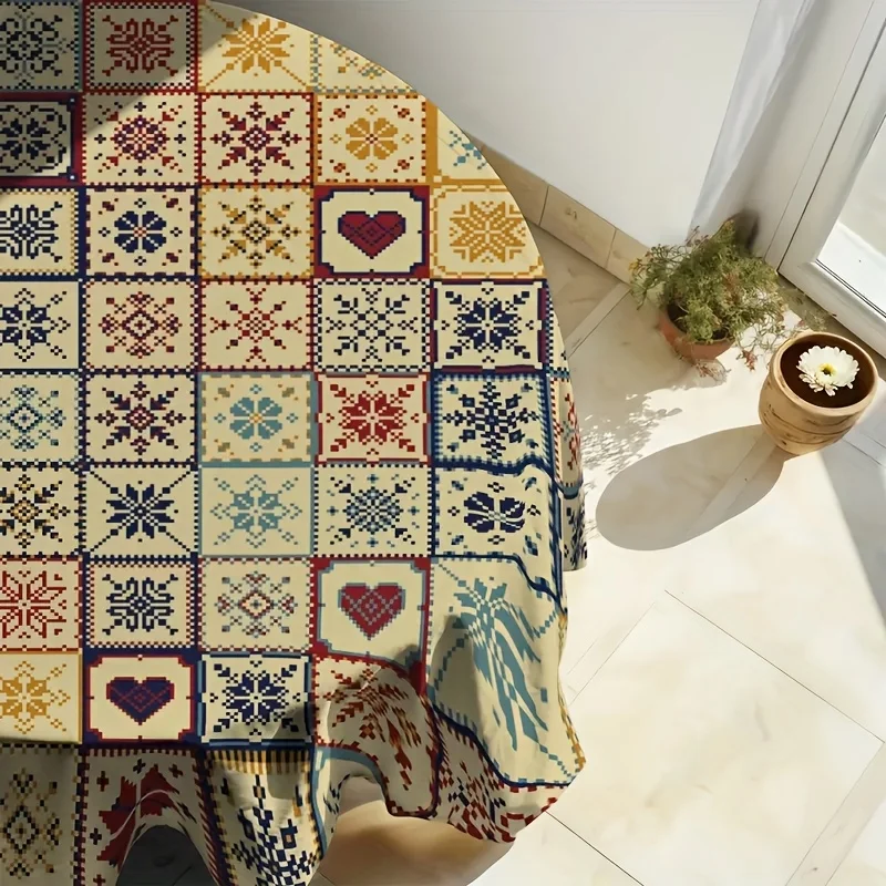 1pc Bohemian geometric element mosaic design for household round tableclothzyc
