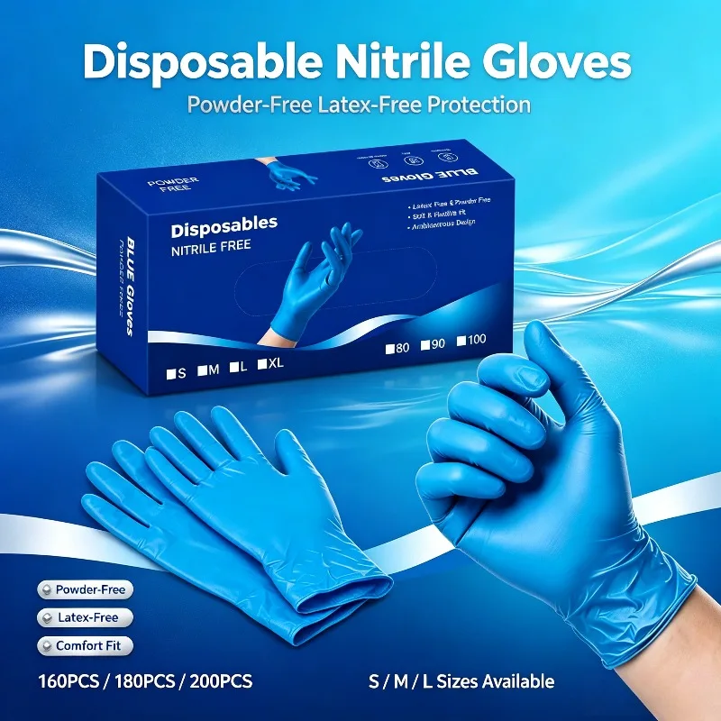 160/180/200-piece Packs of Composite Nitrile Gloves, Suitable for Hairdressing, Furniture Polishing and Hotel Cleaning