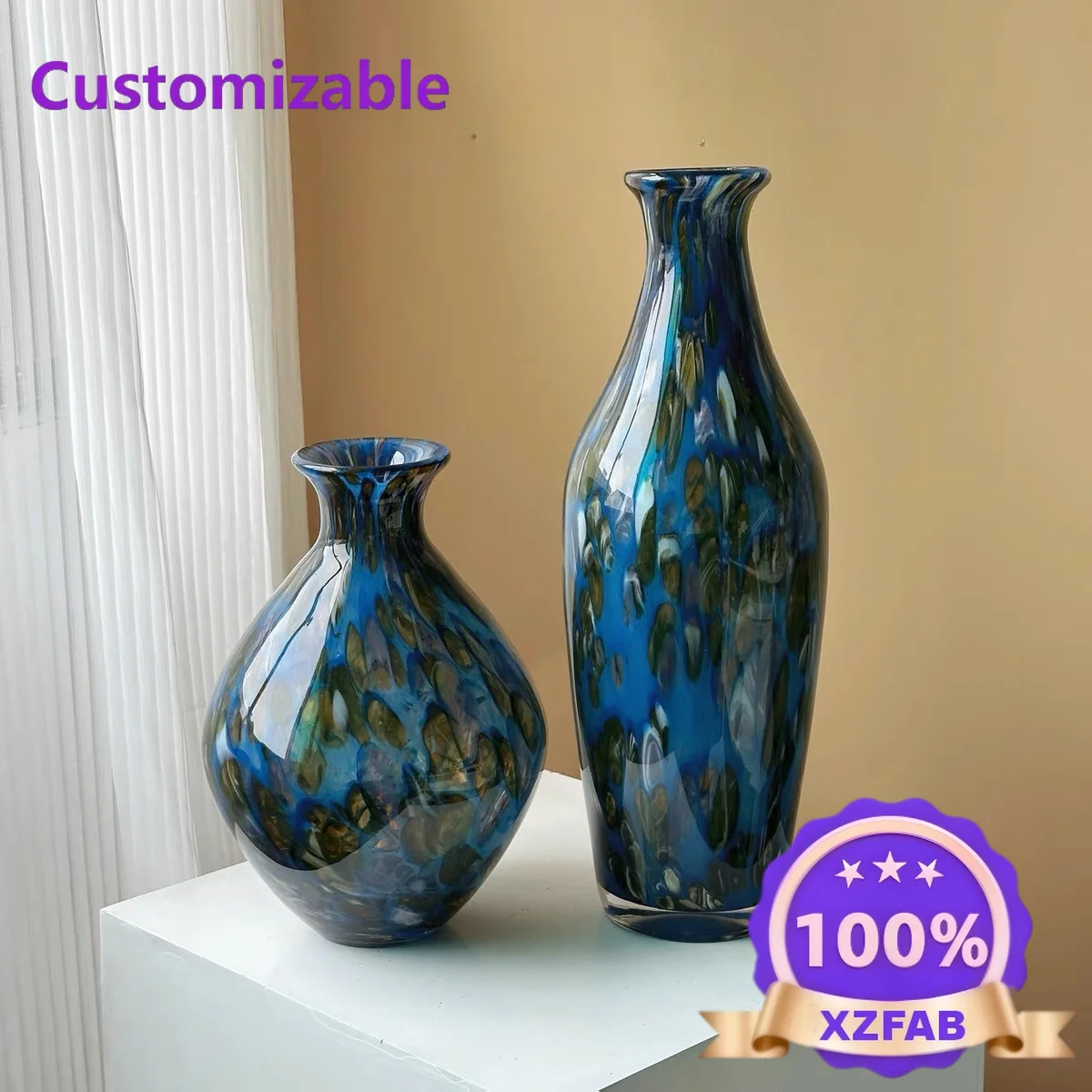 Factory Direct 2026 New Chinese modern blue plume color living room entrance dining table light luxury hydroponic vase model roo