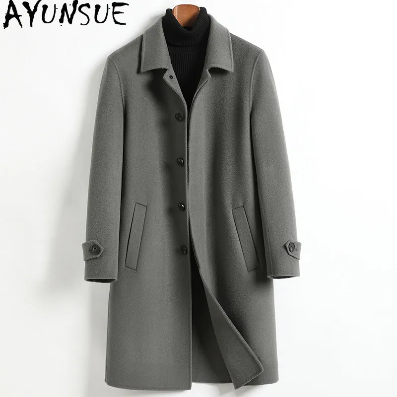 AYUNSUE High Quality Double-sided 100% Wool Coats for Man Autumn Winter Casual Woolen Jacket Mid-length Fashion Trench Coat 2026