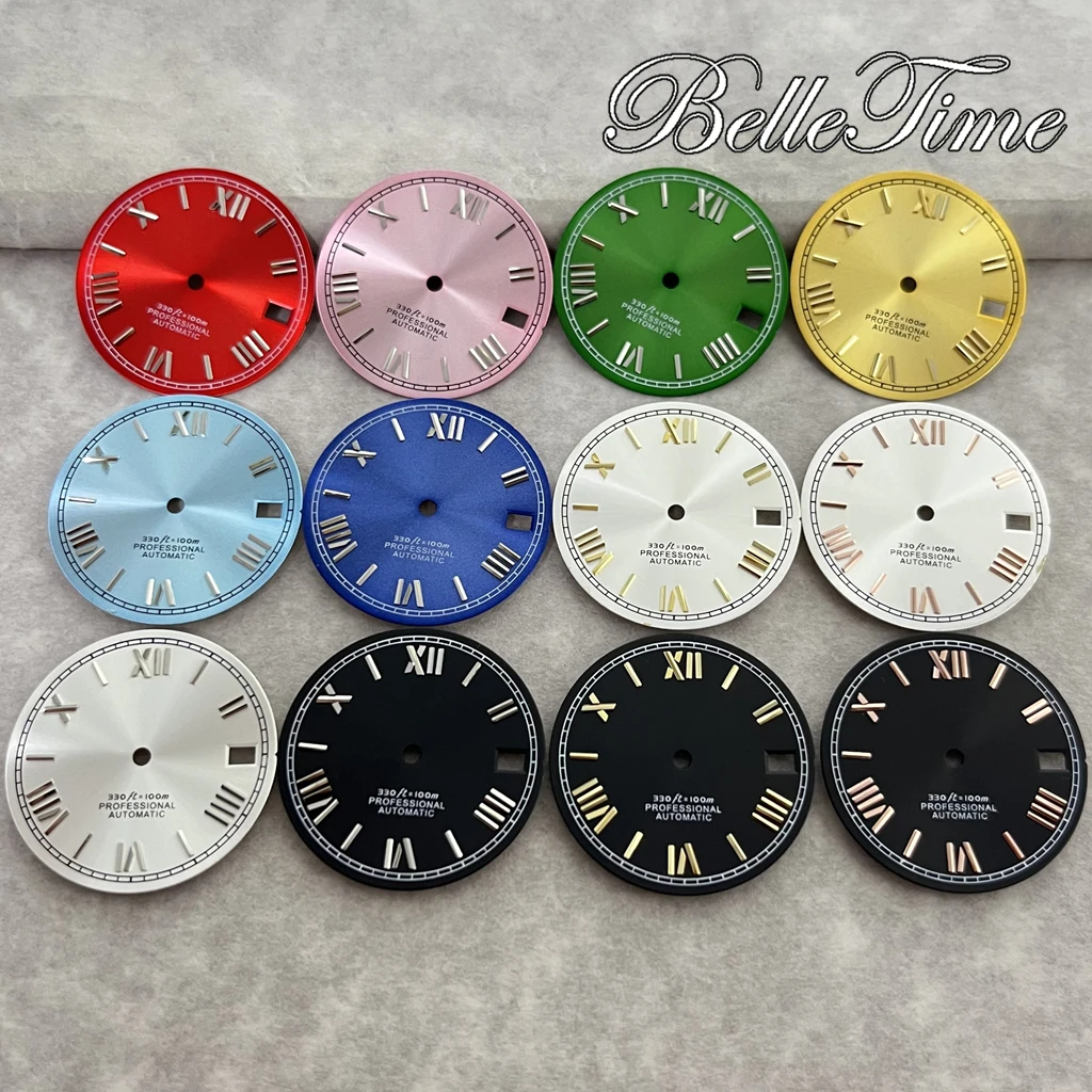 28.5mm Sunburst Roman Numerals Watch Dial Black Silver Blue Green Faces For NH35 NH36 Movement Watch Parts For Wristwatch ﻿ ﻿