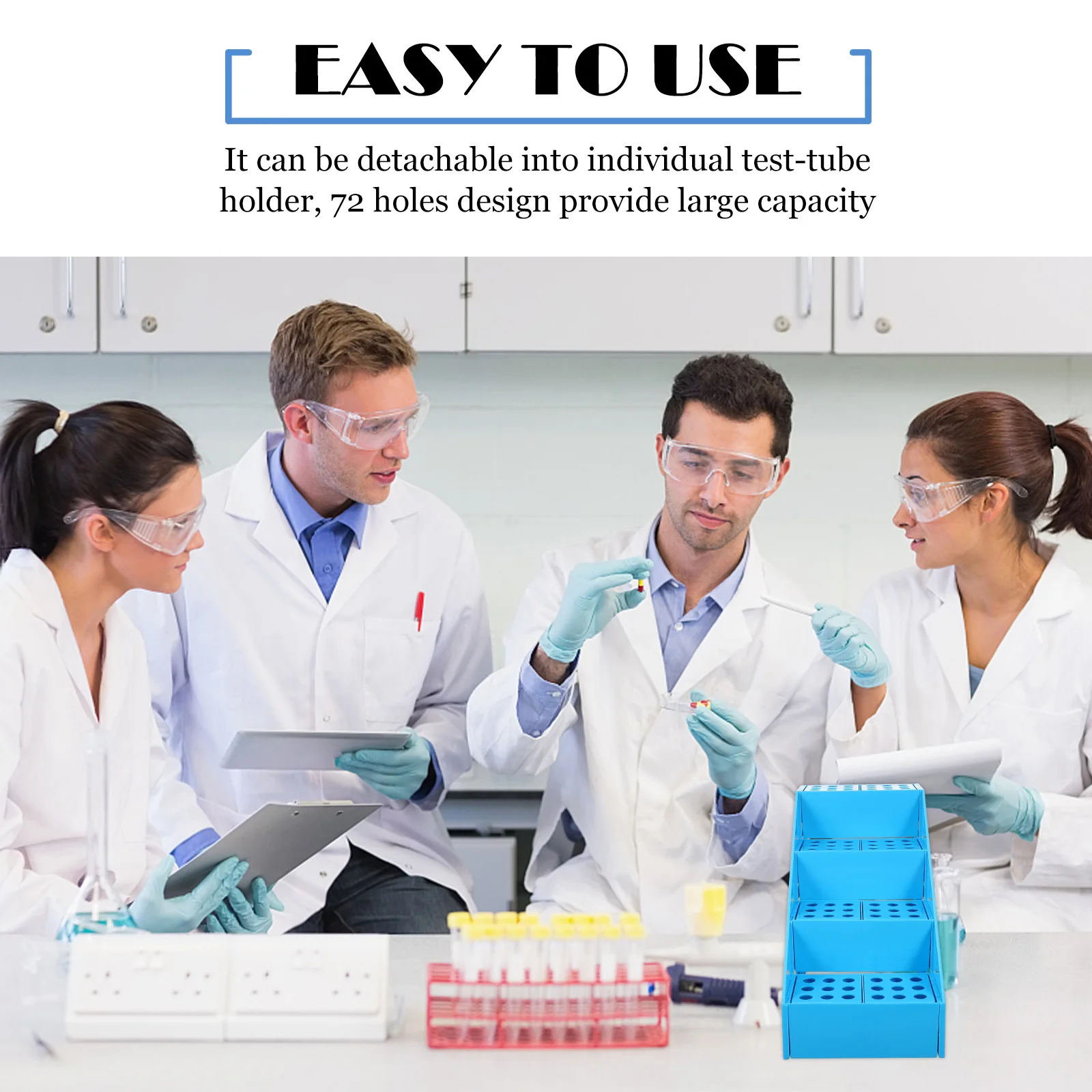 

Test Tube Rack Trapezoid Shaped Detachable 72-Hole Plastic Organizer for Home Laboratory Tool Holder