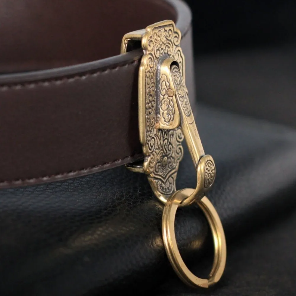 Portable Brass Keychain Buckles Anti-Lost Vintage Metal Belt Buckle Retro Design KeyRing Hook Chain