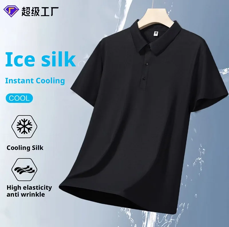 

Ice Silk Thin Polo Shirt Summer Short Sleeve Top Business Solid Color Turn-Down Collar Honeycomb Breathable T-Shirt Men Youth