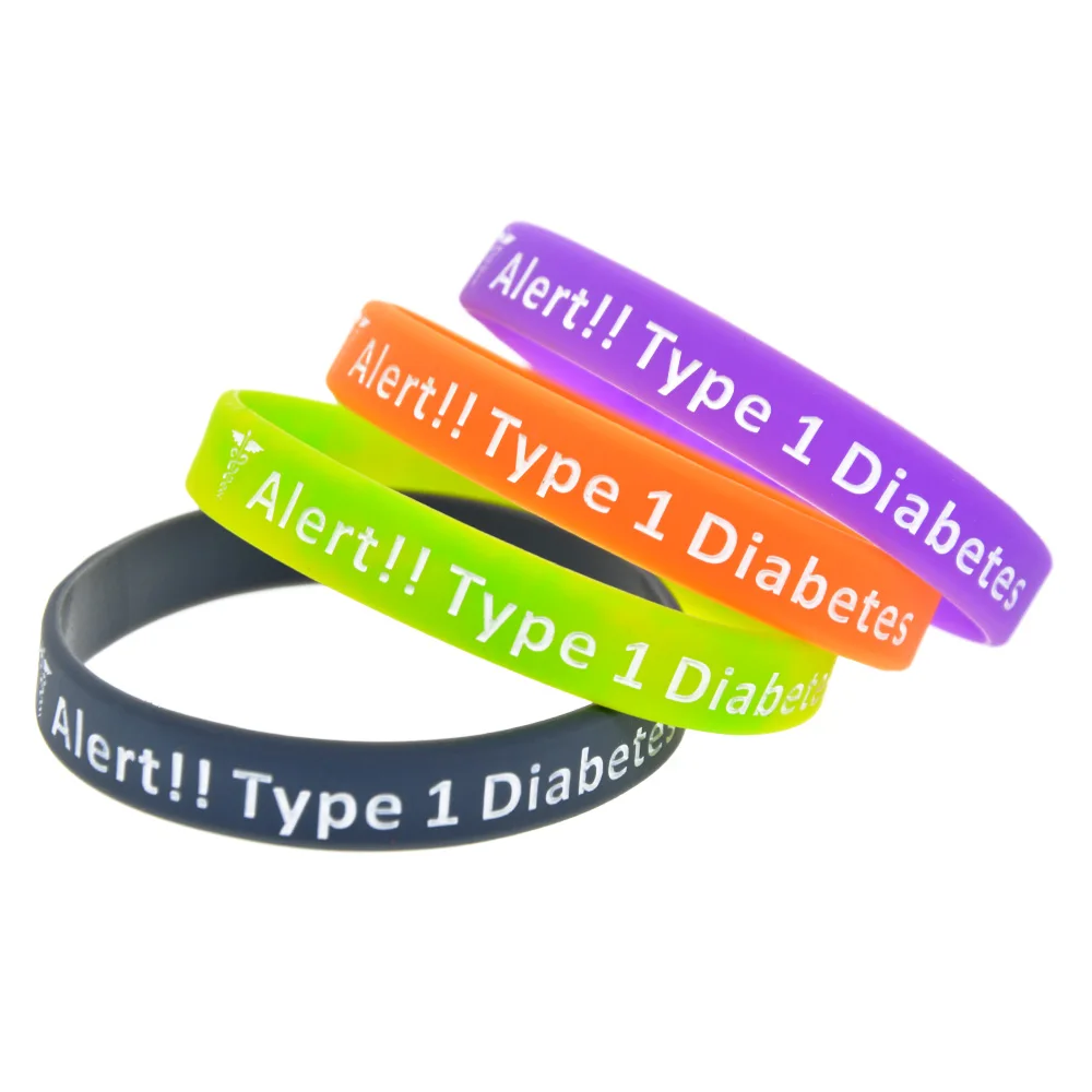 Type 1 Diabetes Insulin Dependent Silicone Wristbands Adult Size 4 Pcs