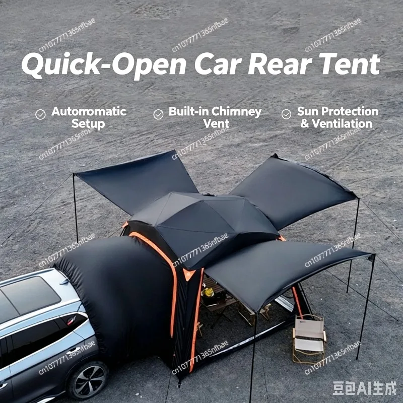 Quick‑Open Soft Top Car Tent Hydraulic Roof Tent with Extended Canopy Waterproof Sunshade for Camping Travel