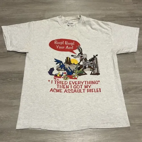 Винтажная Футболка ACME Assult с длинным или коротким рукавом серого цвета Винтажная Футболка ACME Assult с длинным или коротким рукавом серого цвета